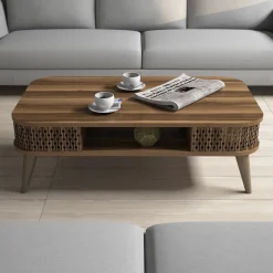 Tavolini Da Salotto > Dmora Tavolino da Salotto set 3 Pezzi Forma Rettangolare 49x36x42h cm, Sfumatura Colore Ripiano Noce - Cerrione Marrone Noce
