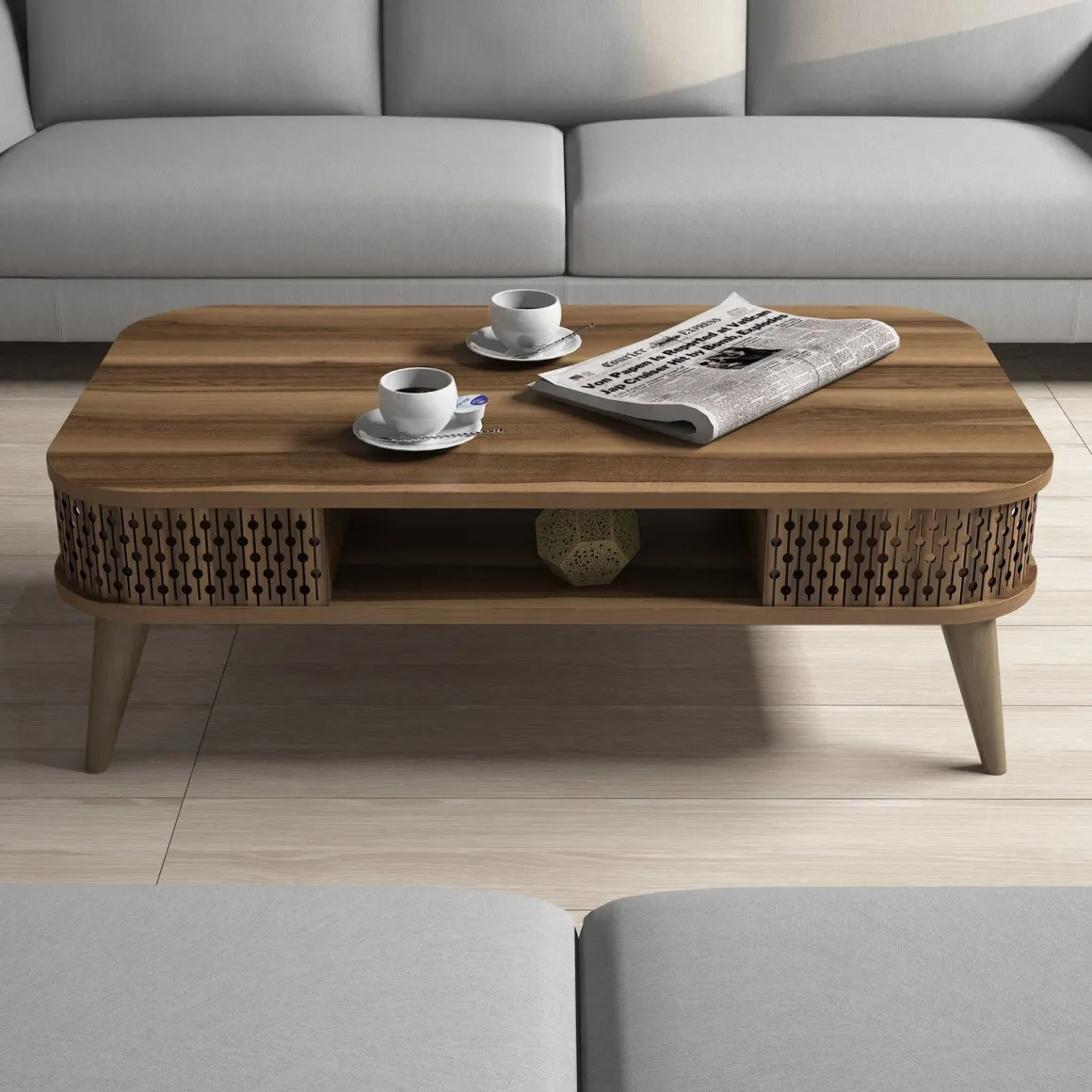 Tavolini Da Salotto > Dmora Tavolino da Salotto set 3 Pezzi Forma Rettangolare 49x36x42h cm, Sfumatura Colore Ripiano Noce - Cerrione Marrone Noce