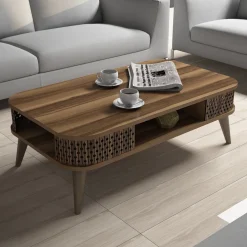 Tavolini Da Salotto > Dmora Tavolino da Salotto set 3 Pezzi Forma Rettangolare 49x36x42h cm, Sfumatura Colore Ripiano Noce - Cerrione Marrone Noce