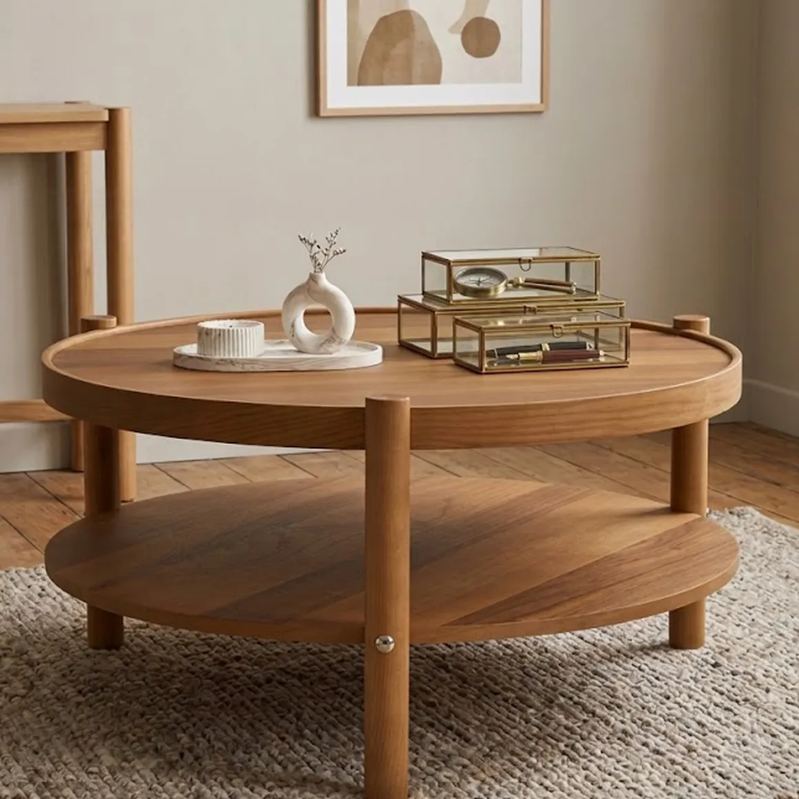 Tavolino da Salotto Marrone Noce un Vano Forma Rotondo 80x80x48h cm, Sfumatura Colore Ripiano Noce - Gildone
