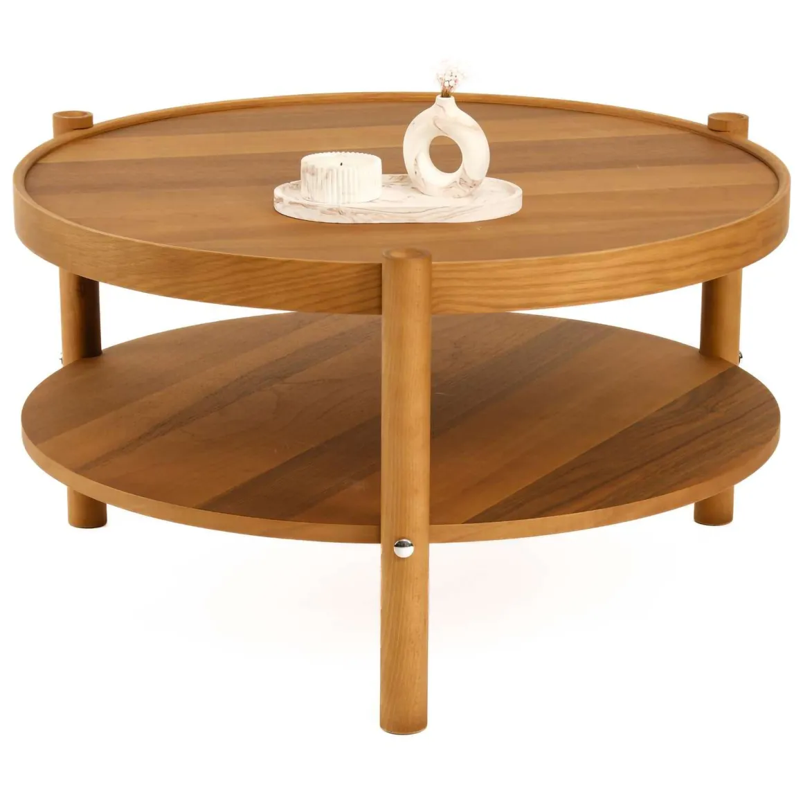 Tavolino da Salotto Marrone Noce un Vano Forma Rotondo 80x80x48h cm, Sfumatura Colore Ripiano Noce - Gildone