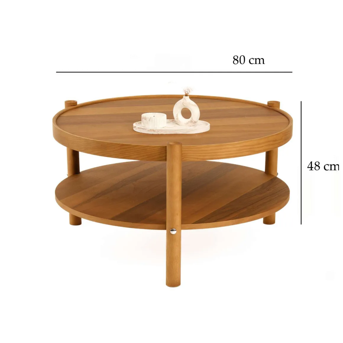 Tavolino da Salotto Marrone Noce un Vano Forma Rotondo 80x80x48h cm, Sfumatura Colore Ripiano Noce - Gildone