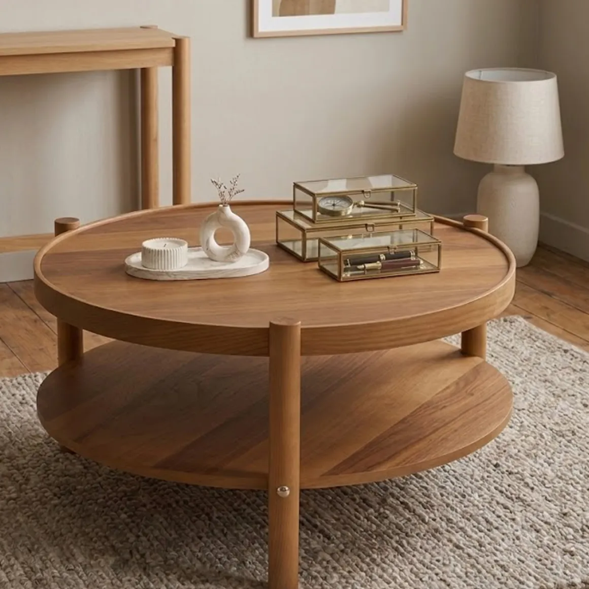 Tavolino da Salotto Marrone Noce un Vano Forma Rotondo 80x80x48h cm, Sfumatura Colore Ripiano Noce - Gildone