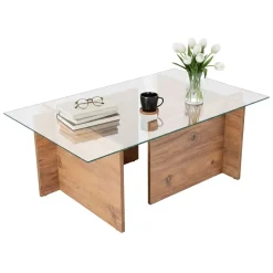 Tavolino da Salotto Marrone Pino Portariviste Forma Rettangolare 105x65x40h cm, Sfumatura Colore Struttura Pino - Azriel