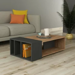Tavolini Da Salotto > Dmora Tavolino da Salotto Marrone Quercia Nero Portariviste Forma Rettangolare 90x60x35h cm, Colore Ripiano Marrone - Mansue Nero, Marrone Quercia