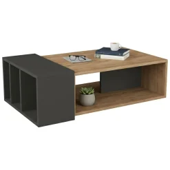 Tavolini Da Salotto > Dmora Tavolino da Salotto Marrone Quercia Nero Portariviste Forma Rettangolare 90x60x35h cm, Colore Ripiano Marrone - Mansue Nero, Marrone Quercia