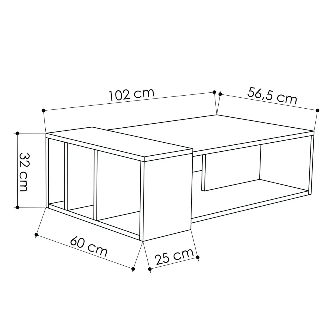 Tavolini Da Salotto > Dmora Tavolino da Salotto Marrone Quercia Nero Portariviste Forma Rettangolare 90x60x35h cm, Colore Ripiano Marrone - Mansue Nero, Marrone Quercia