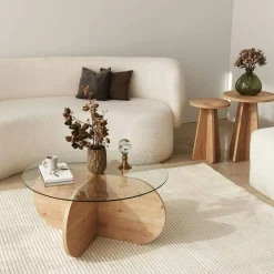 Tavolini Da Salotto|Salotto > Dmora Tavolino da Salotto Portariviste Forma Rotonda 75x75x40h cm, Sfumatura Colore Struttura Quercia - Felino Marrone Quercia