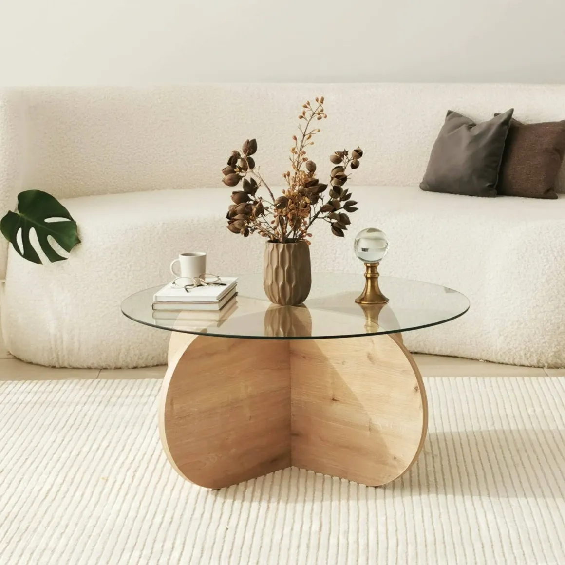 Tavolini Da Salotto|Salotto > Dmora Tavolino da Salotto Portariviste Forma Rotonda 75x75x40h cm, Sfumatura Colore Struttura Quercia - Felino Marrone Quercia