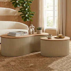 Tavolino da Salotto Marrone Rovere Beige set da 2 Colore Ripiano Marrone 37x58x92h cm, Materiale Struttura in Metallo - Kashan