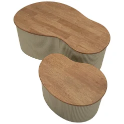 Tavolino da Salotto Marrone Rovere Beige set da 2 Colore Ripiano Marrone 37x58x92h cm, Materiale Struttura in Metallo - Kashan