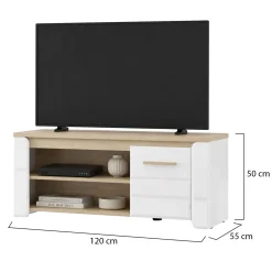 Tavolini Da Salotto > Dmora Tavolino da Salotto Marrone Rovere Bianco Opaco con Piedini 3 Vani 121x55x49h cm, Forma Rettangolare - Pettor Bianco Opaco, Marrone Rovere