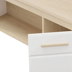 Tavolini Da Salotto > Dmora Tavolino da Salotto Marrone Rovere Bianco Opaco con Piedini 3 Vani 121x55x49h cm, Forma Rettangolare - Pettor Bianco Opaco, Marrone Rovere