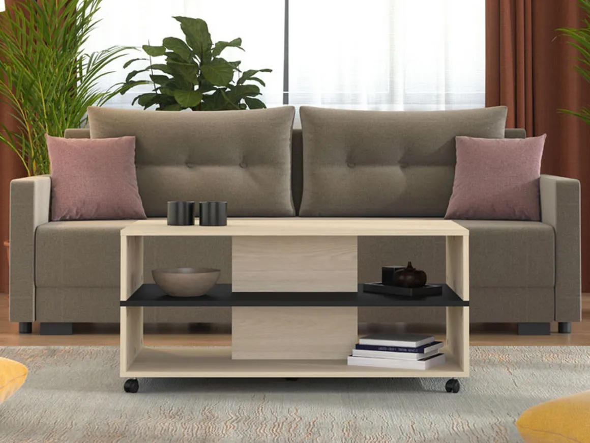 Tavolini Da Salotto|Salotto > Dmora Tavolino da Salotto Effetto Fume Forma Rotonda 75x75x35h cm, Materiale Struttura in Vetro - Nila Marrone Rovere
