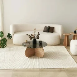 Tavolini Da Salotto|Salotto > Dmora Tavolino da Salotto Effetto Fume Forma Rotonda 75x75x35h cm, Materiale Struttura in Vetro - Nila Marrone Rovere