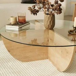 Tavolini Da Salotto > Dmora Tavolino da Salotto Forma Ovale Materiale Piano in Legno Nobilitato 120x65x40h cm, Colore Ripiano Marrone - Parona Marrone Rovere