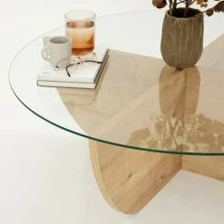 Tavolini Da Salotto > Dmora Tavolino da Salotto Forma Ovale Materiale Piano in Legno Nobilitato 120x65x40h cm, Colore Ripiano Marrone - Parona Marrone Rovere