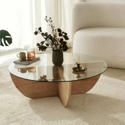 Tavolini Da Salotto > Dmora Tavolino da Salotto Forma Ovale Materiale Piano in Legno Nobilitato 120x65x40h cm, Colore Ripiano Marrone - Parona Marrone Rovere
