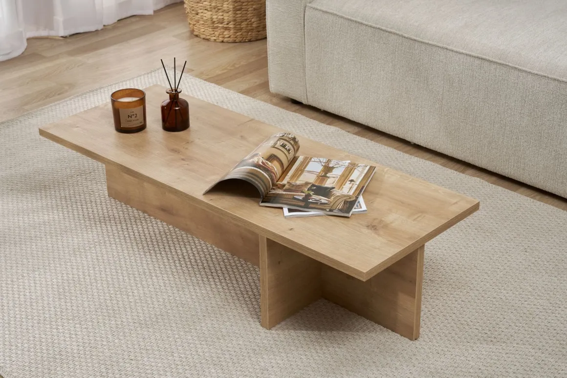 Tavolino da Salotto Marrone Rovere Forma Rettangolare Materiale Piano in Legno Nobilitato 120x45x30h cm, Colore Ripiano Marrone - Marmorito