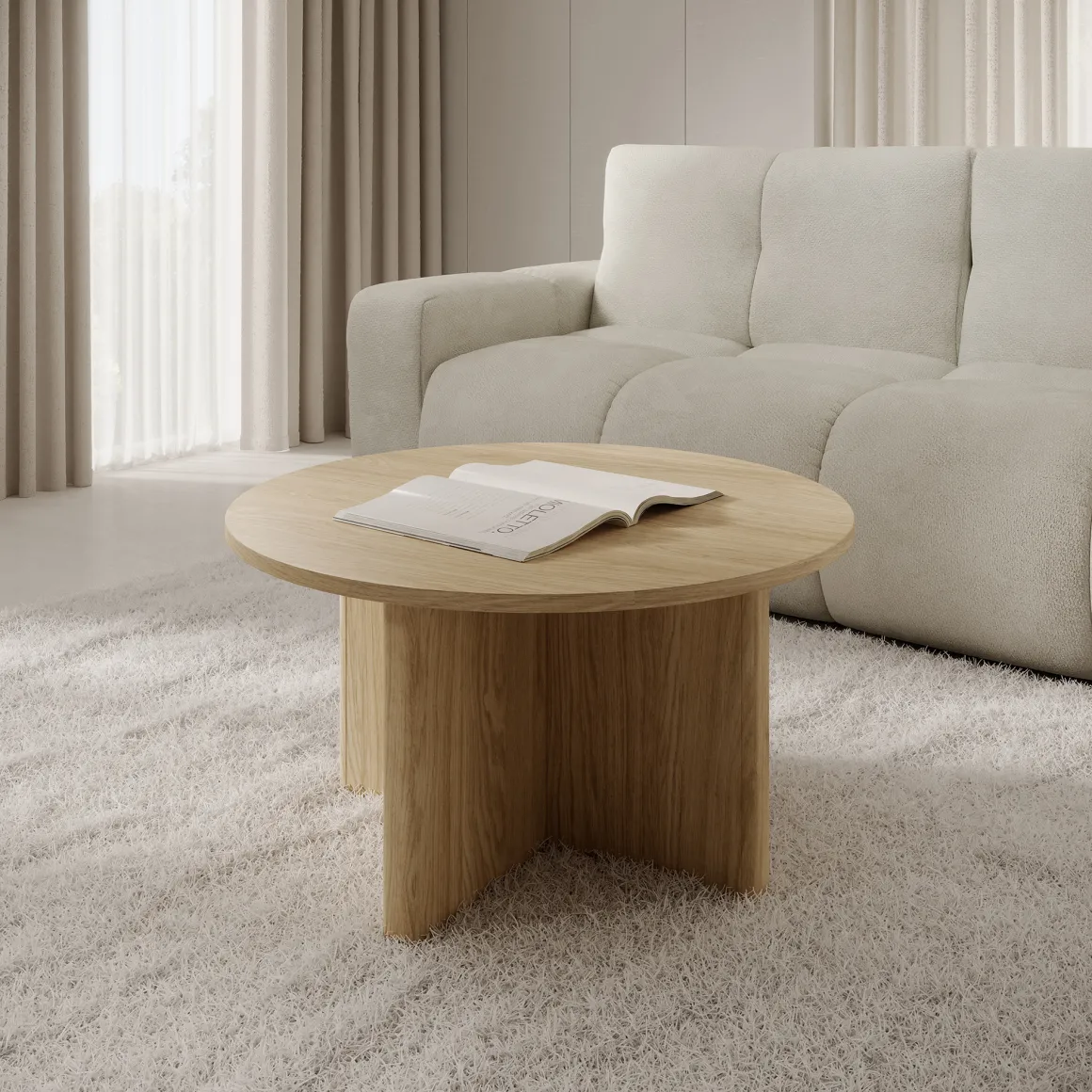 Tavolini Da Salotto > Dmora Tavolino da Salotto Forma Rotondo Colore Ripiano Trasparente 75x75x35h cm, Sfumatura Colore Struttura Rovere - Cugnoli Marrone Rovere