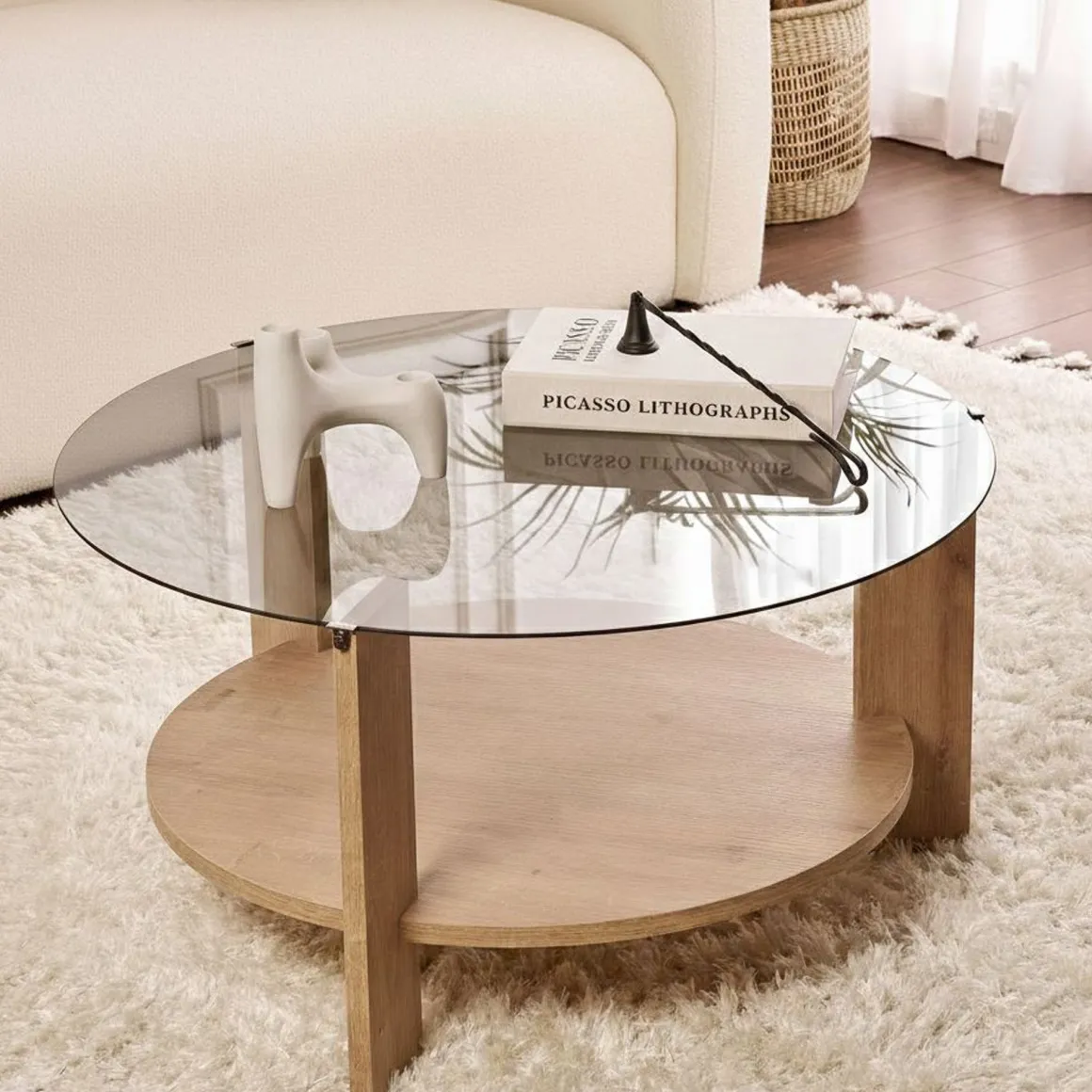 Tavolini Da Salotto > Dmora Tavolino da Salotto Forma Rotondo Materiale Piano in Legno 100x100x46h cm, Colore Ripiano Marrone - Chiavenna Marrone Rovere
