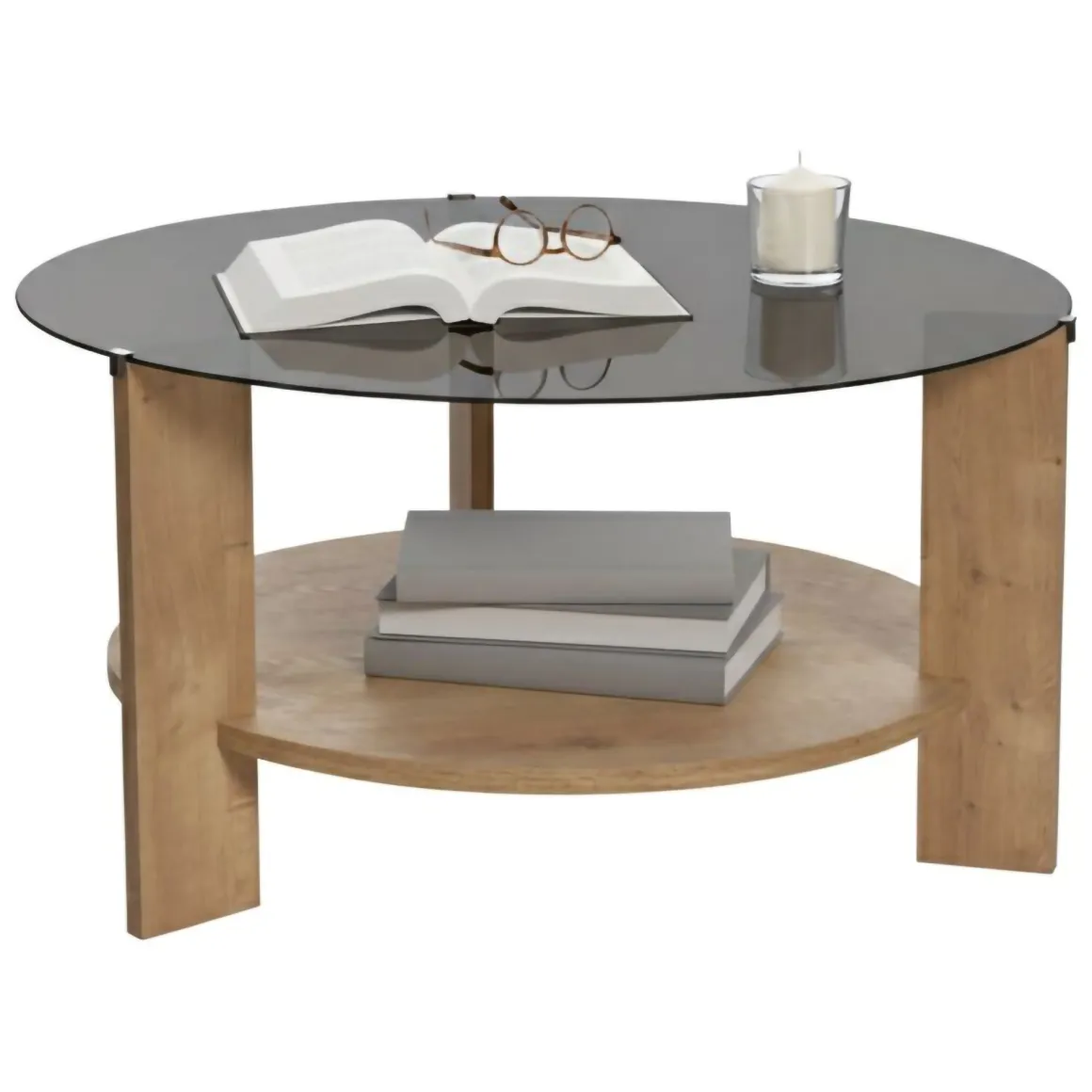 Tavolini Da Salotto > Dmora Tavolino da Salotto Forma Rotondo Materiale Piano in Legno 100x100x46h cm, Colore Ripiano Marrone - Chiavenna Marrone Rovere