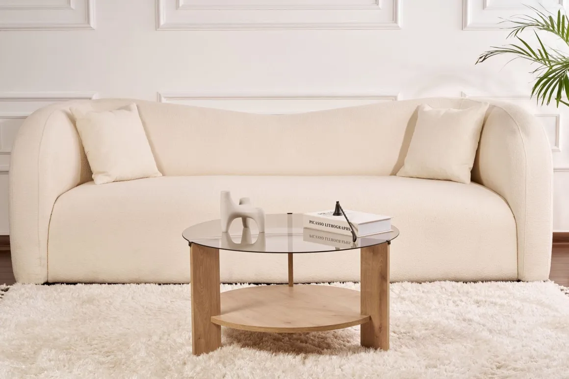 Tavolini Da Salotto > Dmora Tavolino da Salotto Forma Rotondo Materiale Piano in Legno 100x100x46h cm, Colore Ripiano Marrone - Chiavenna Marrone Rovere