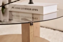Tavolini Da Salotto > Dmora Tavolino da Salotto Forma Rotondo Materiale Piano in Legno 100x100x46h cm, Colore Ripiano Marrone - Chiavenna Marrone Rovere