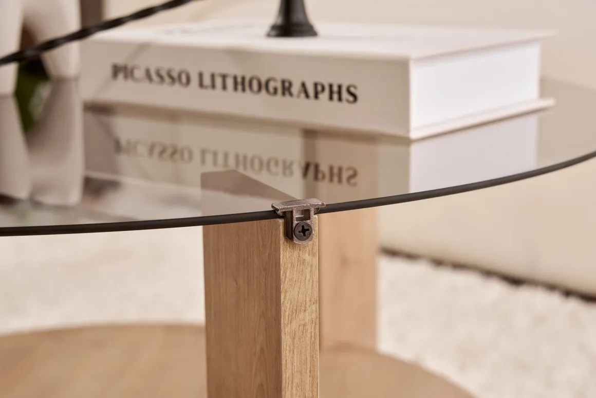 Tavolini Da Salotto > Dmora Tavolino da Salotto Forma Rotondo Materiale Piano in Legno 100x100x46h cm, Colore Ripiano Marrone - Chiavenna Marrone Rovere