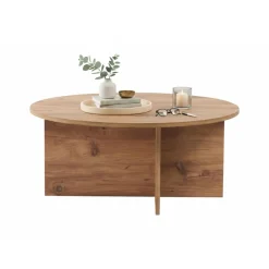 Tavolino da Salotto Marrone Rovere Forma Rotondo Materiale Piano in Legno Nobilitato 90x90x40h cm, Colore Ripiano Marrone - Simbario