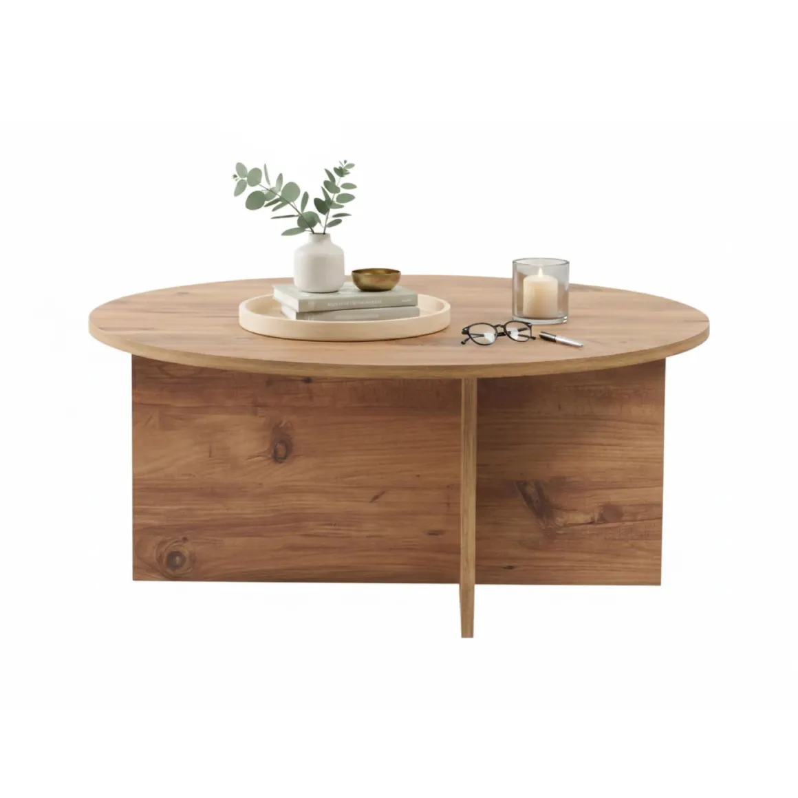 Tavolini Da Salotto > Dmora Tavolino da Salotto Forma Rotondo Materiale Piano in Vetro 75x75x35h cm, Colore Ripiano Trasparente - Cugnoli Marrone Rovere