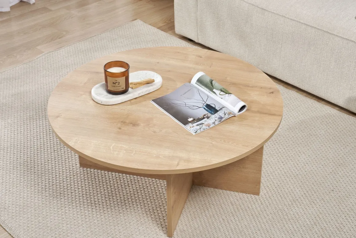 Tavolini Da Salotto > Dmora Tavolino da Salotto Forma Rotondo Materiale Piano in Vetro 75x75x35h cm, Colore Ripiano Trasparente - Cugnoli Marrone Rovere