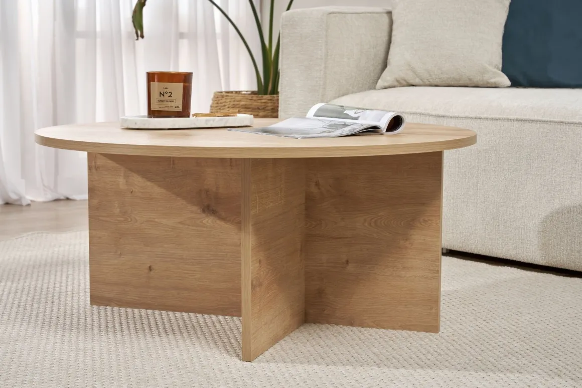 Tavolini Da Salotto > Dmora Tavolino da Salotto Forma Rotondo Materiale Piano in Vetro 75x75x35h cm, Colore Ripiano Trasparente - Cugnoli Marrone Rovere
