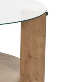 Tavolino da Salotto Marrone Rovere Forma Rotondo Materiale Piano in Vetro 75x75x40h cm, Colore Ripiano Trasparente - Canevino