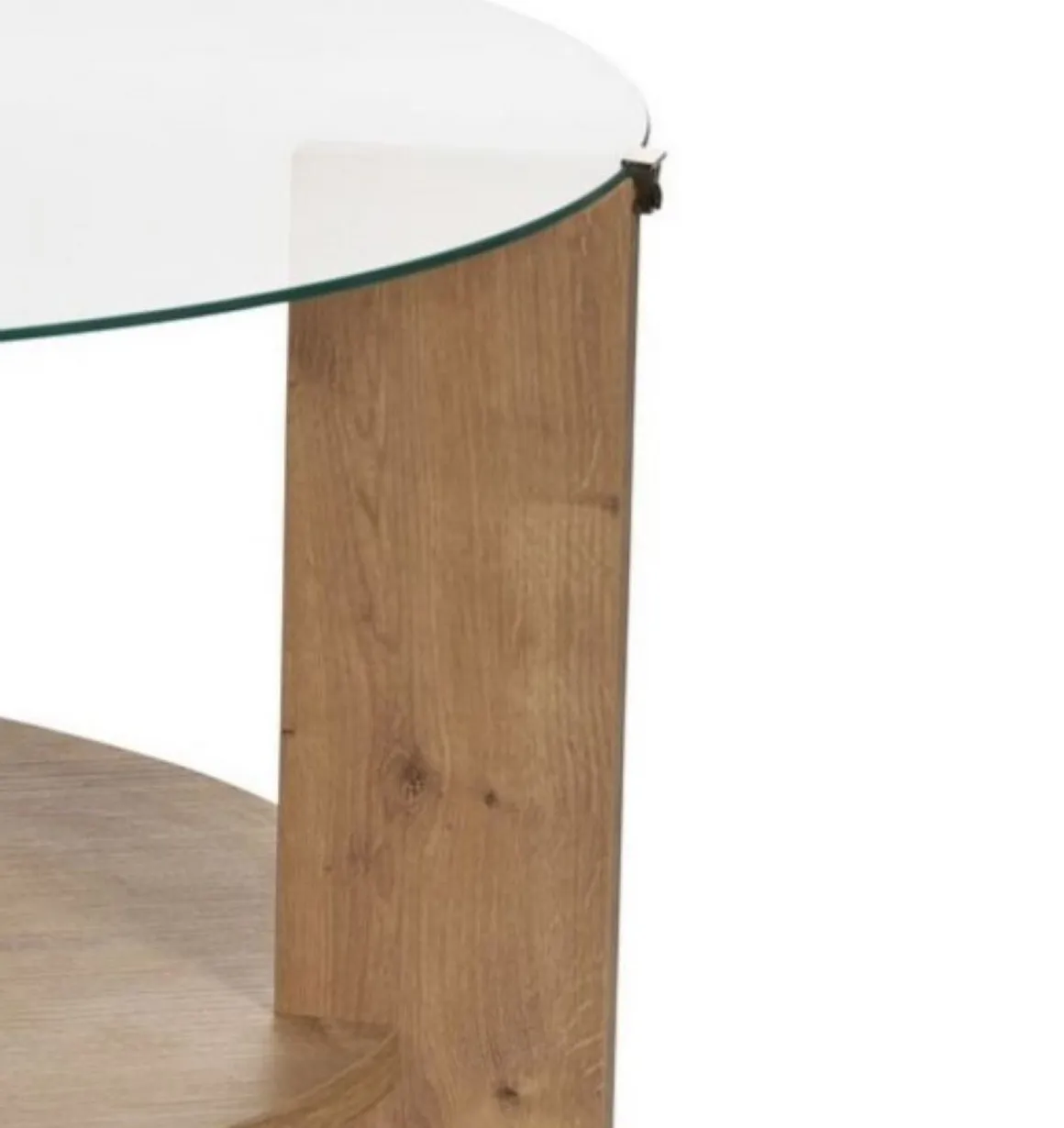 Tavolino da Salotto Marrone Rovere Forma Rotondo Materiale Piano in Vetro 75x75x40h cm, Colore Ripiano Trasparente - Canevino