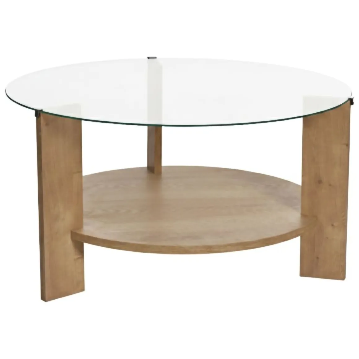 Tavolino da Salotto Marrone Rovere Forma Rotondo Materiale Piano in Vetro 75x75x40h cm, Colore Ripiano Trasparente - Canevino