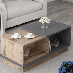 Tavolini Da Salotto > Dmora Tavolino da Salotto Marrone Rovere Nero Antracite 2 Vani con Piedini 90x50x39h cm, Forma Rettangolare - Parcines Nero Antracite, Marrone Rovere