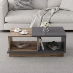 Tavolino da Salotto Marrone Rovere Nero Antracite 2 Vani Modulabile 90x45x36h cm, Forma Rettangolare - Chiavari
