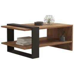 Tavolini Da Salotto > Dmora Tavolino da Salotto Marrone Rovere Nero Effetto Paglia di Vienna 3 Vani 60x26x60h cm, Forma Rettangolare - Calvi Nero, Marrone Rovere