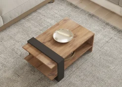 Tavolini Da Salotto > Dmora Tavolino da Salotto Marrone Rovere Nero Effetto Paglia di Vienna 3 Vani 60x26x60h cm, Forma Rettangolare - Calvi Nero, Marrone Rovere