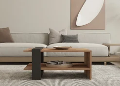 Tavolini Da Salotto > Dmora Tavolino da Salotto Marrone Rovere Nero Effetto Paglia di Vienna 3 Vani 60x26x60h cm, Forma Rettangolare - Calvi Nero, Marrone Rovere