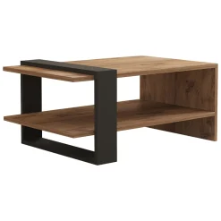 Tavolini Da Salotto > Dmora Tavolino da Salotto Marrone Rovere Nero Effetto Paglia di Vienna 3 Vani 60x26x60h cm, Forma Rettangolare - Calvi Nero, Marrone Rovere