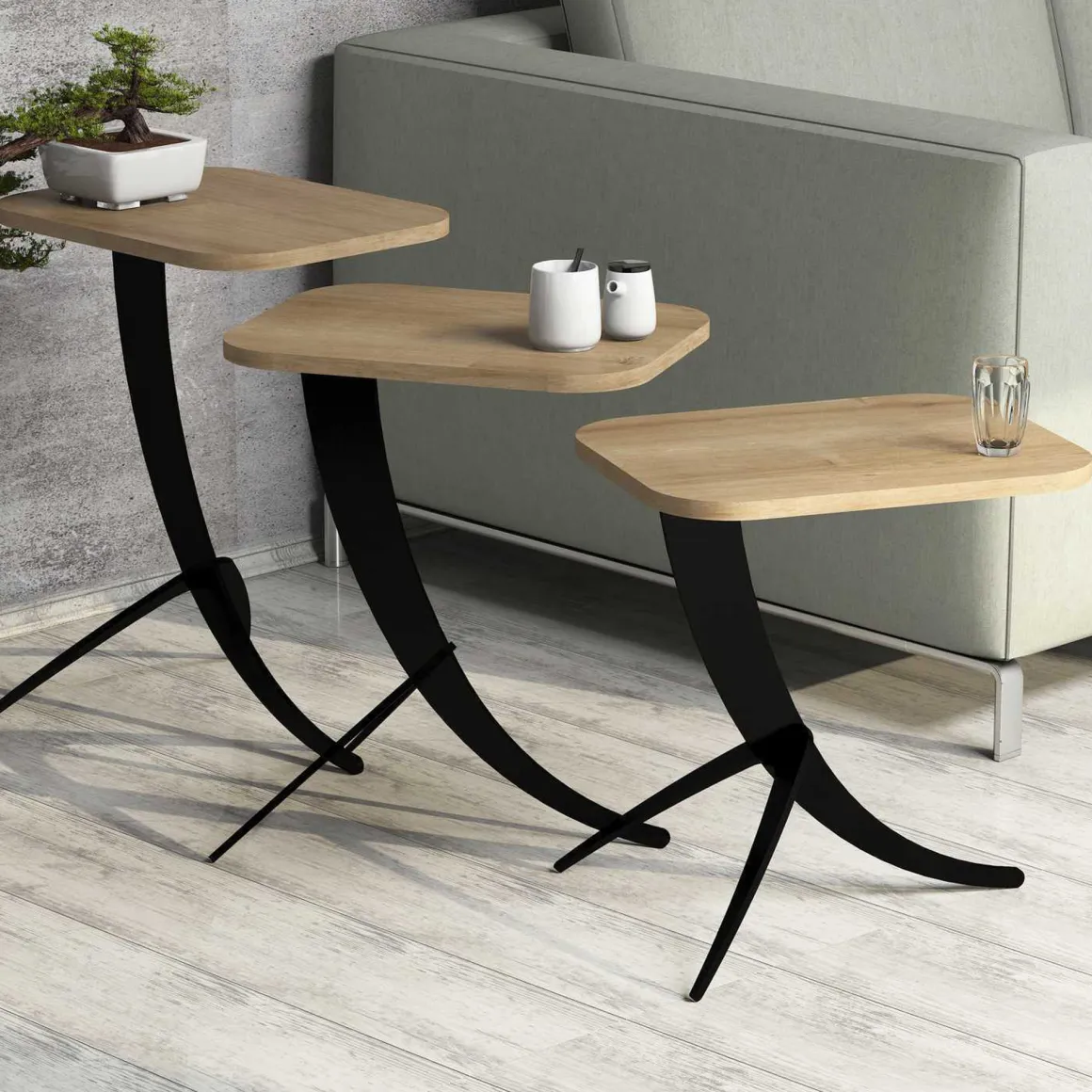 Tavolino da Salotto Marrone Rovere Nero Forma Rettangolare Materiale Piano in Legno Nobilitato 35x60x45h cm, Sfumatura Colore Struttura Rovere