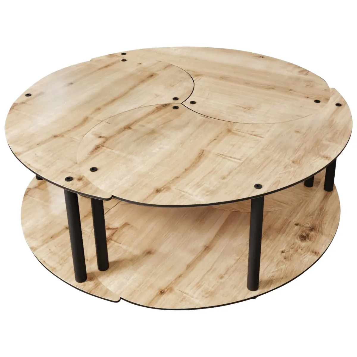 Tavolini Da Salotto > Dmora Tavolino da Salotto Marrone Rovere Nero Modulabile 3 Vani 70x70x38h cm, Forma Rotondo - Gignese Nero, Marrone Rovere
