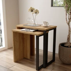Tavolino da Salotto Marrone Rovere Nero Modulabile Forma Rettangolare 51x30x53h cm, Colore Ripiano Marrone - Carassai