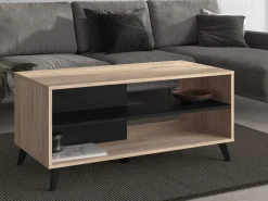 Tavolini Da Salotto > Dmora Tavolino da Salotto Marrone Rovere Nero set 3 Pezzi Forma Rettangolare 55x40x50h cm, Colore Ripiano Marrone - Crichi Nero, Marrone Rovere