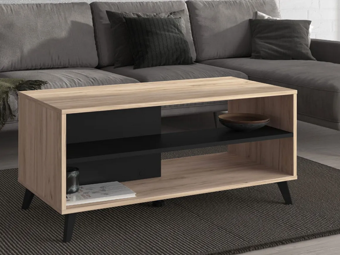 Tavolini Da Salotto > Dmora Tavolino da Salotto Marrone Rovere Nero set 3 Pezzi Forma Rettangolare 55x40x50h cm, Colore Ripiano Marrone - Crichi Nero, Marrone Rovere