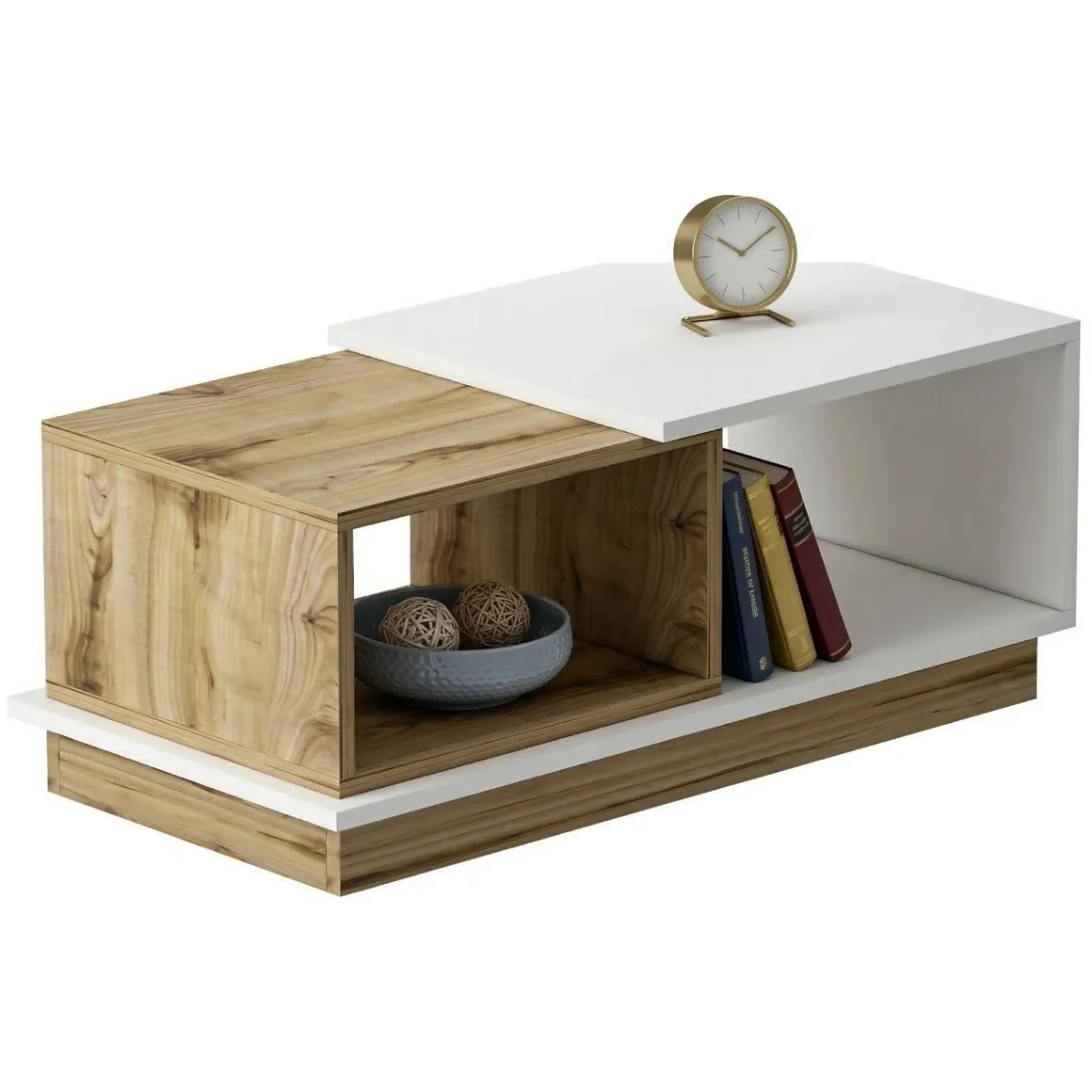 Tavolino da Salotto Marrone Rovere Nodi Bianco 2 Vani Forma Rettangolare 90x45x36h cm, Colore Ripiano Marrone - Ruino