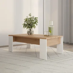 Tavolini Da Salotto > Dmora Tavolino da Salotto Marrone Rovere Nodi Bianco Opaco Forma Rettangolare Colore Ripiano Marrone 90x50x43h cm, Colore Struttura Bianco - Riposto Bianco Opaco, Marrone Rovere Nodi