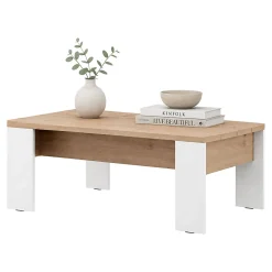 Tavolini Da Salotto > Dmora Tavolino da Salotto Marrone Rovere Nodi Bianco Opaco Forma Rettangolare Colore Ripiano Marrone 90x50x43h cm, Colore Struttura Bianco - Riposto Bianco Opaco, Marrone Rovere Nodi